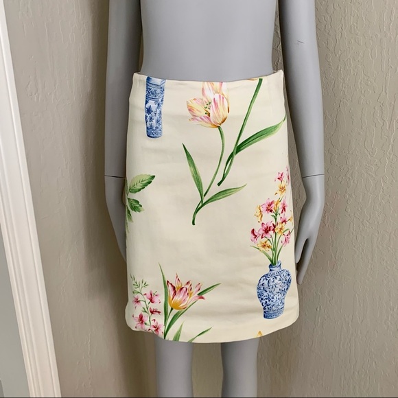 YUKA RESORT Floral Blue Vase Cotton Pencil Skirt - Picture 13 of 13